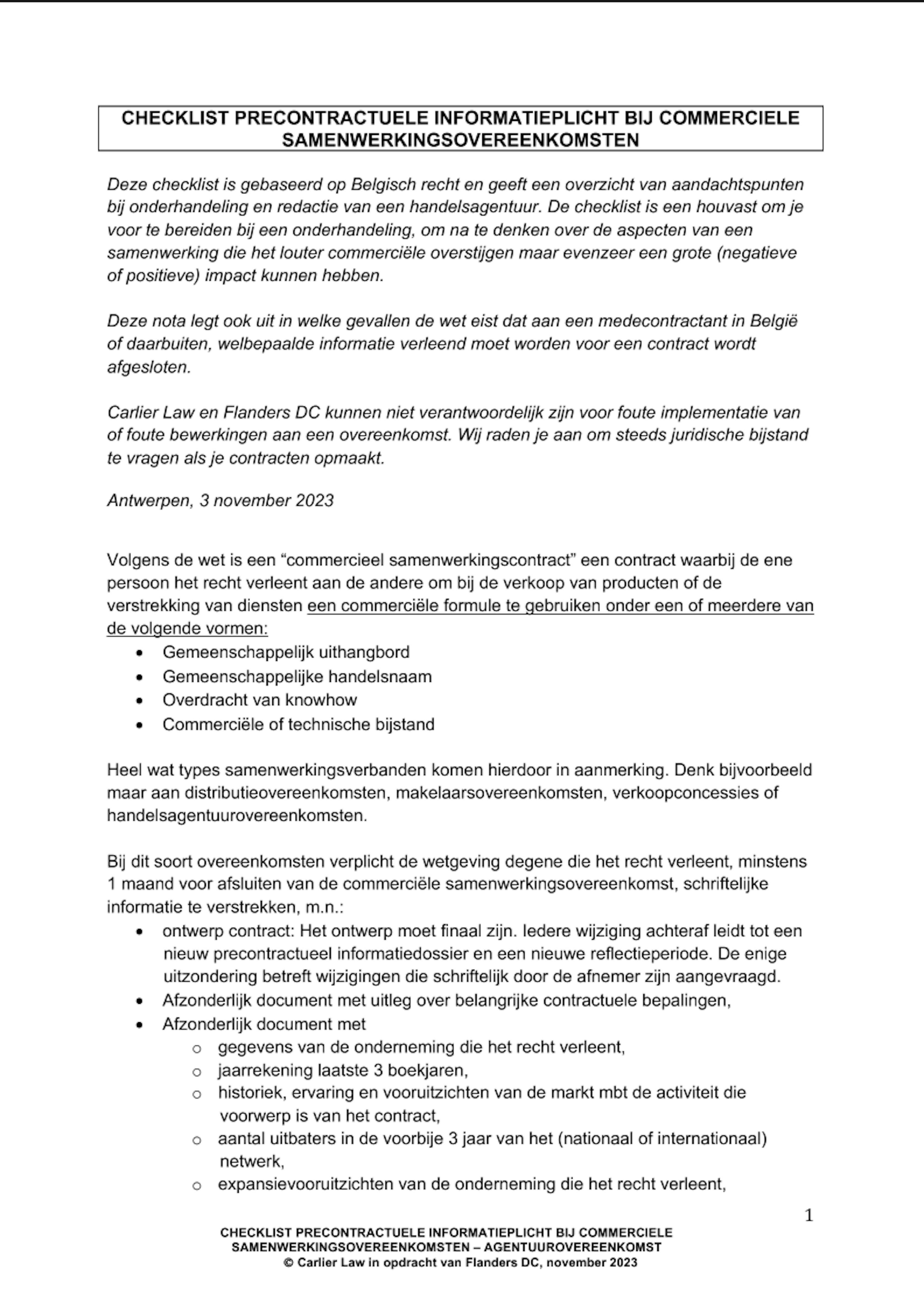 Checklist voor overeenkomsten Checklist voor overeenkomsten