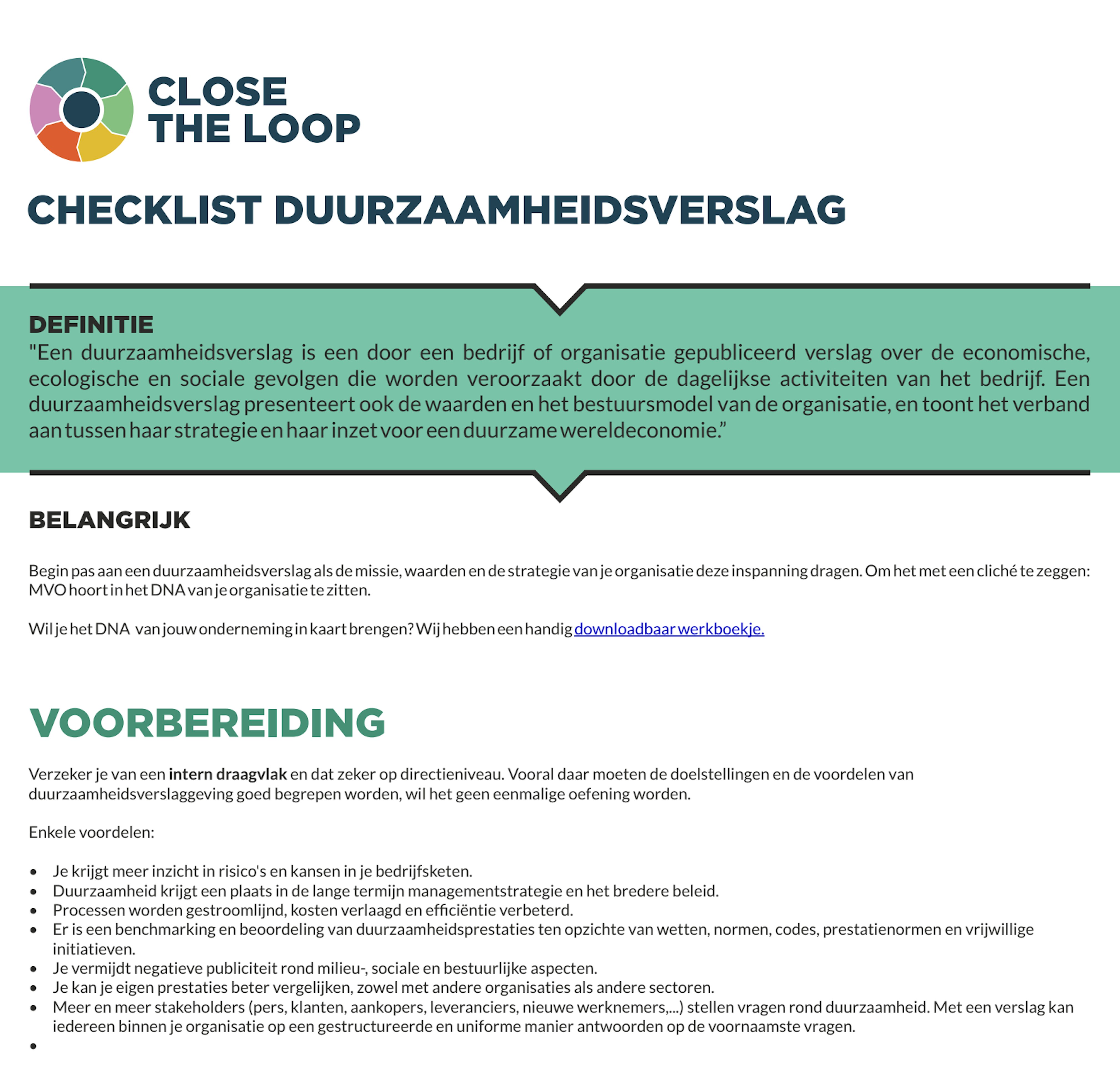 Checklist duurzaamheidsverslag Checklist duurzaamheidsverslag
