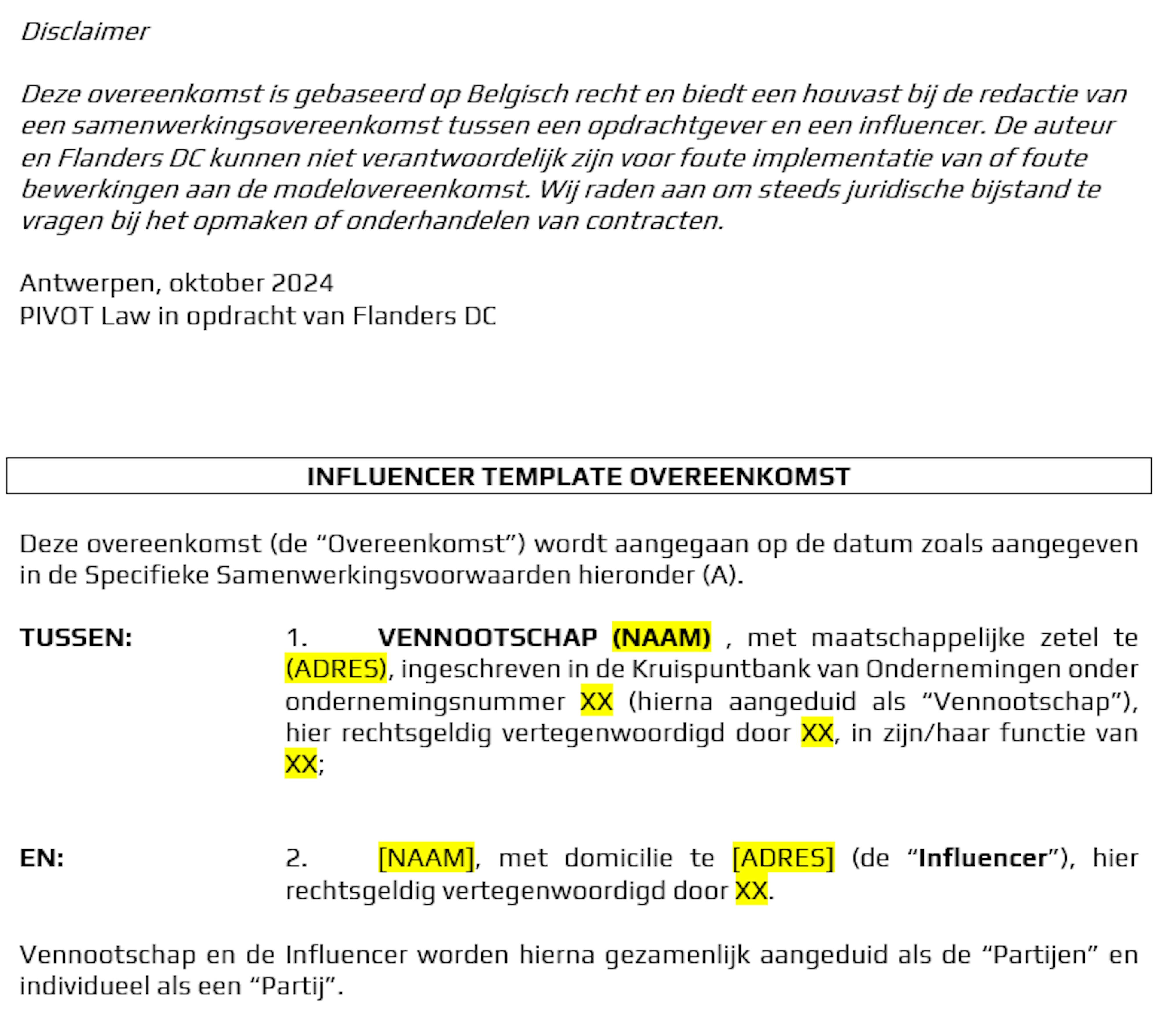 Template Influencer Overeenkomst