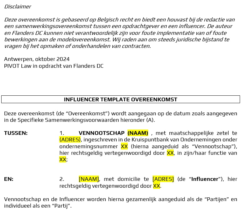 Template Influencer Overeenkomst Template Influencer Overeenkomst