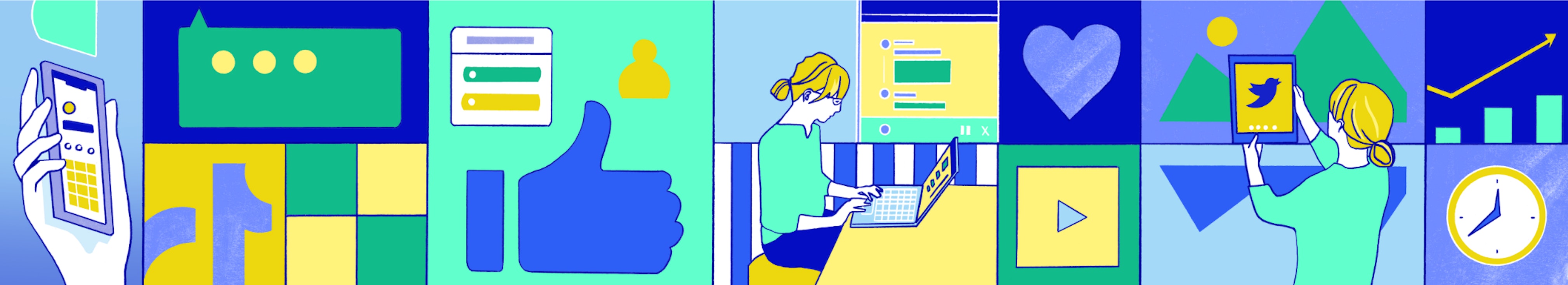 Banner illustratie team tips social media Jouw Social Media content - 10 tips