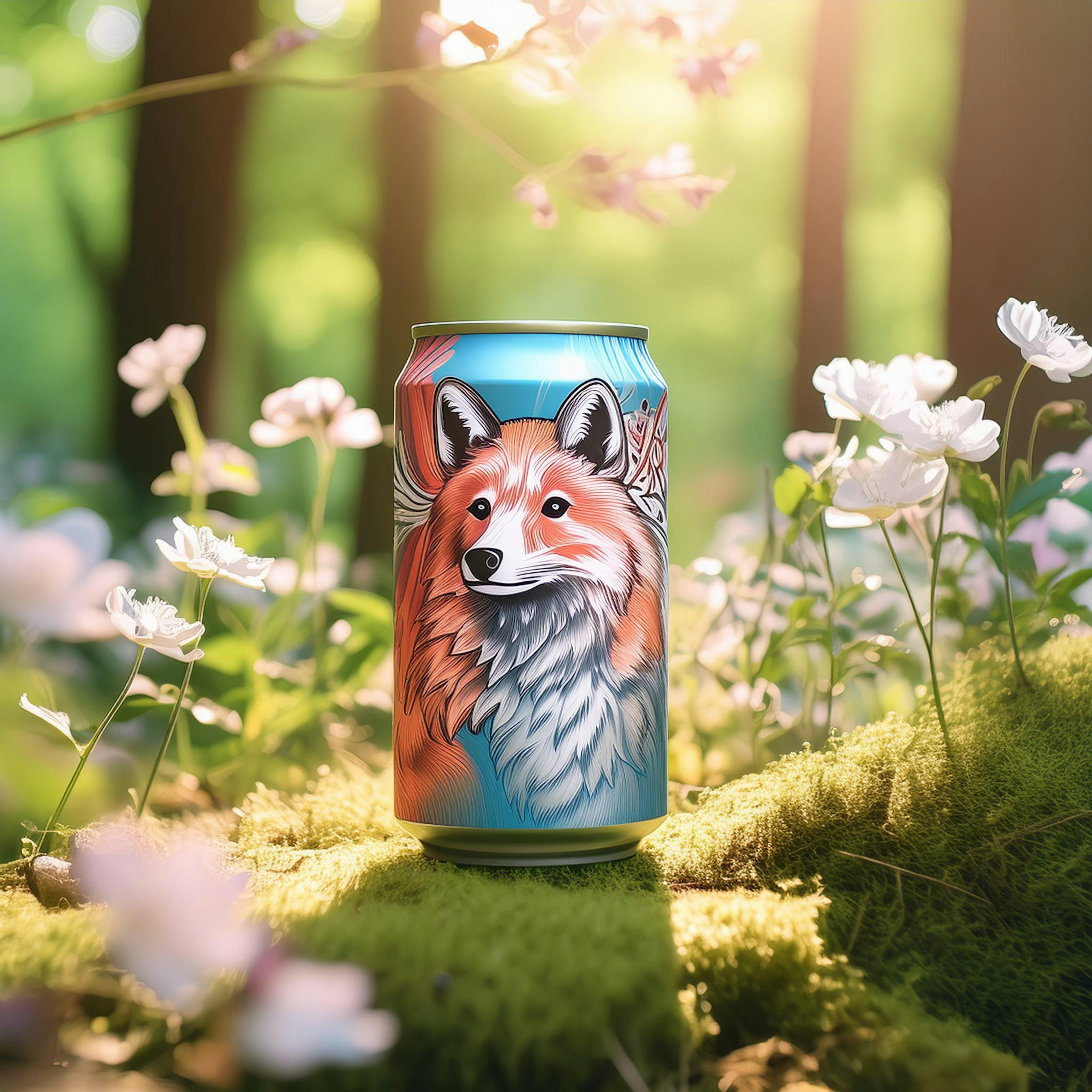 Firefly maak een afbeedling van een blikje frisdrank in een zomers bos op het blikje moet een dier Firefly maak een afbeedling van een blikje frisdrank in een zomers bos op het blikje moet een dier